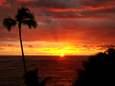 Honolulu - Zonsondergang op Waikiki beach